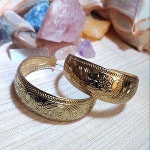 Gold Vintage Style Etched Hoops